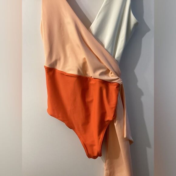 Paper LONDON Colorblock Orange Cream Swimsuit with‎ Wrap Detail Size - Picture 10 of 16